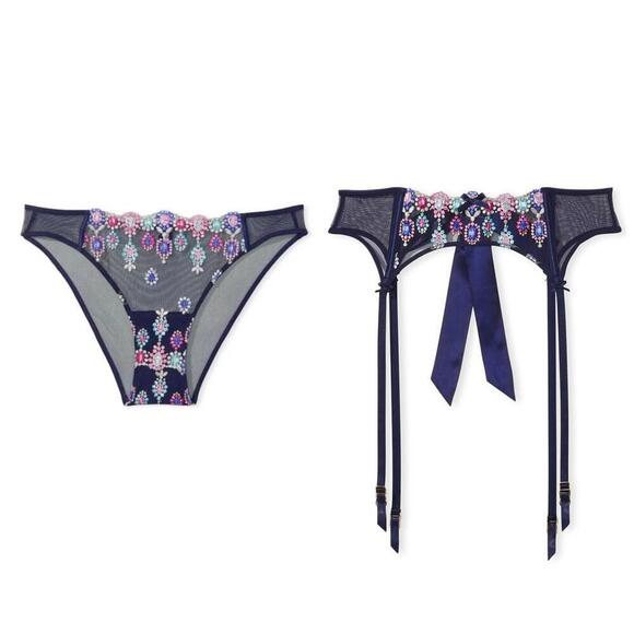 Victoria's Secret Bejeweled Embroidery panty and garter - Picture 1 of 5